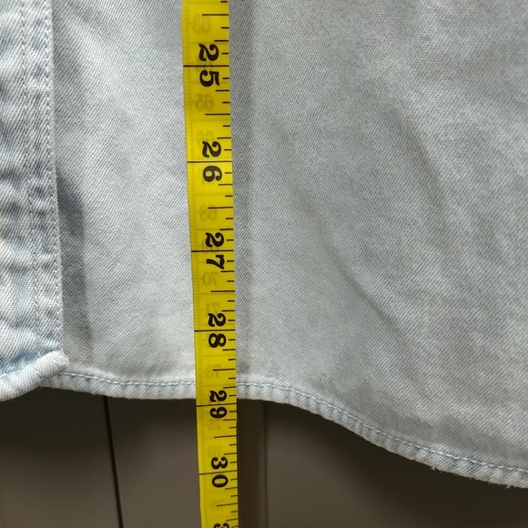 Distressed Jean Long Sleeve Shirt Women's Large Denim Worn w/Holes 100% Cotton - Picture 5 of 16